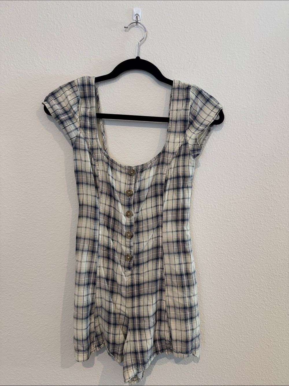 Urban Outfitters Blue and White Plaid Button Romper